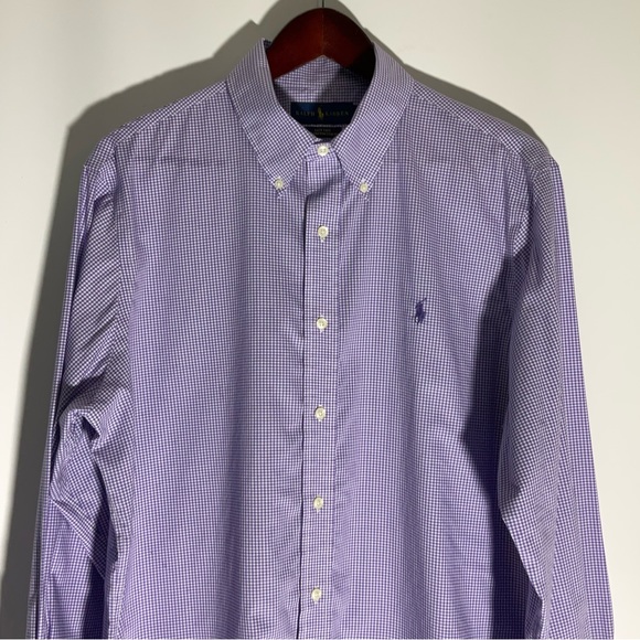 Ralph Lauren Purple Polo Button Up Long Sleeve Checked Shirt 16.5” Neck 34/35 - Picture 5 of 10